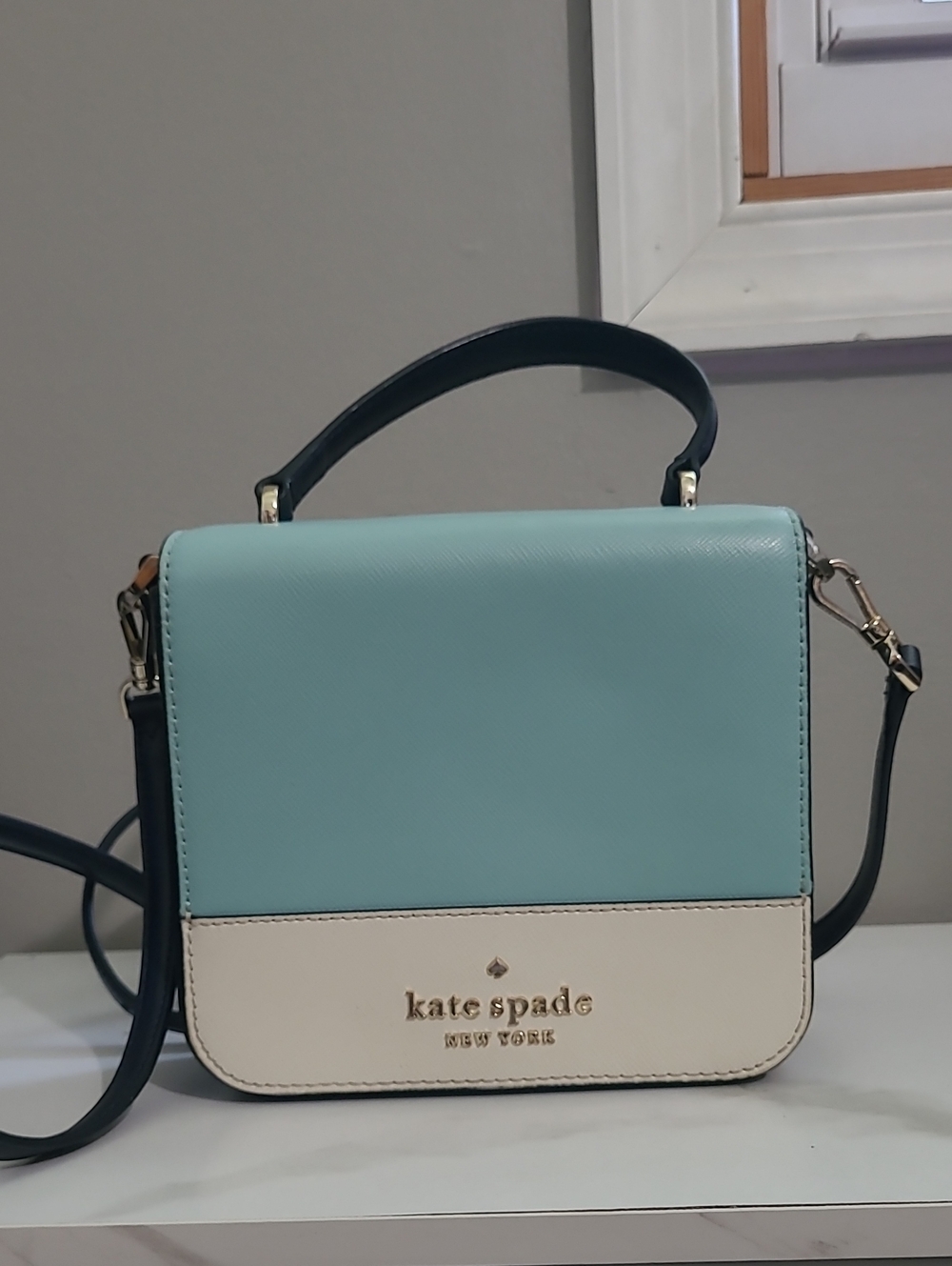 kate spade Staci Square Two-Tone Light Blue and Cream Top-Handle Crossbody